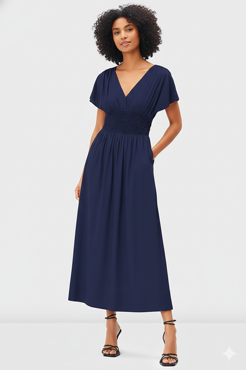Cotton Poplin Smocked Waist Dress