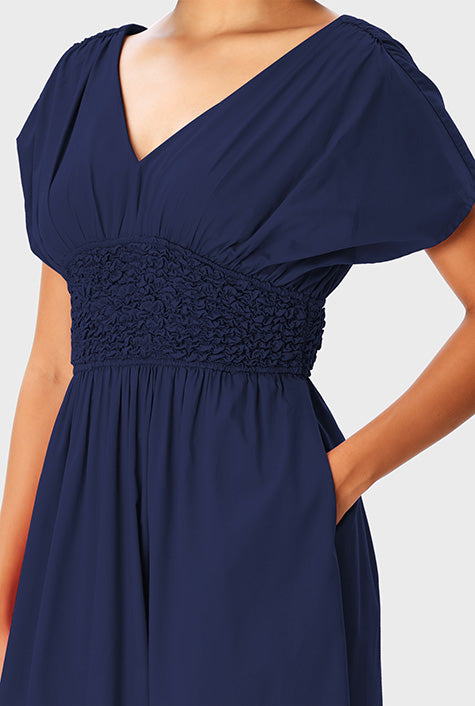 Cotton Poplin Smocked Waist Dress