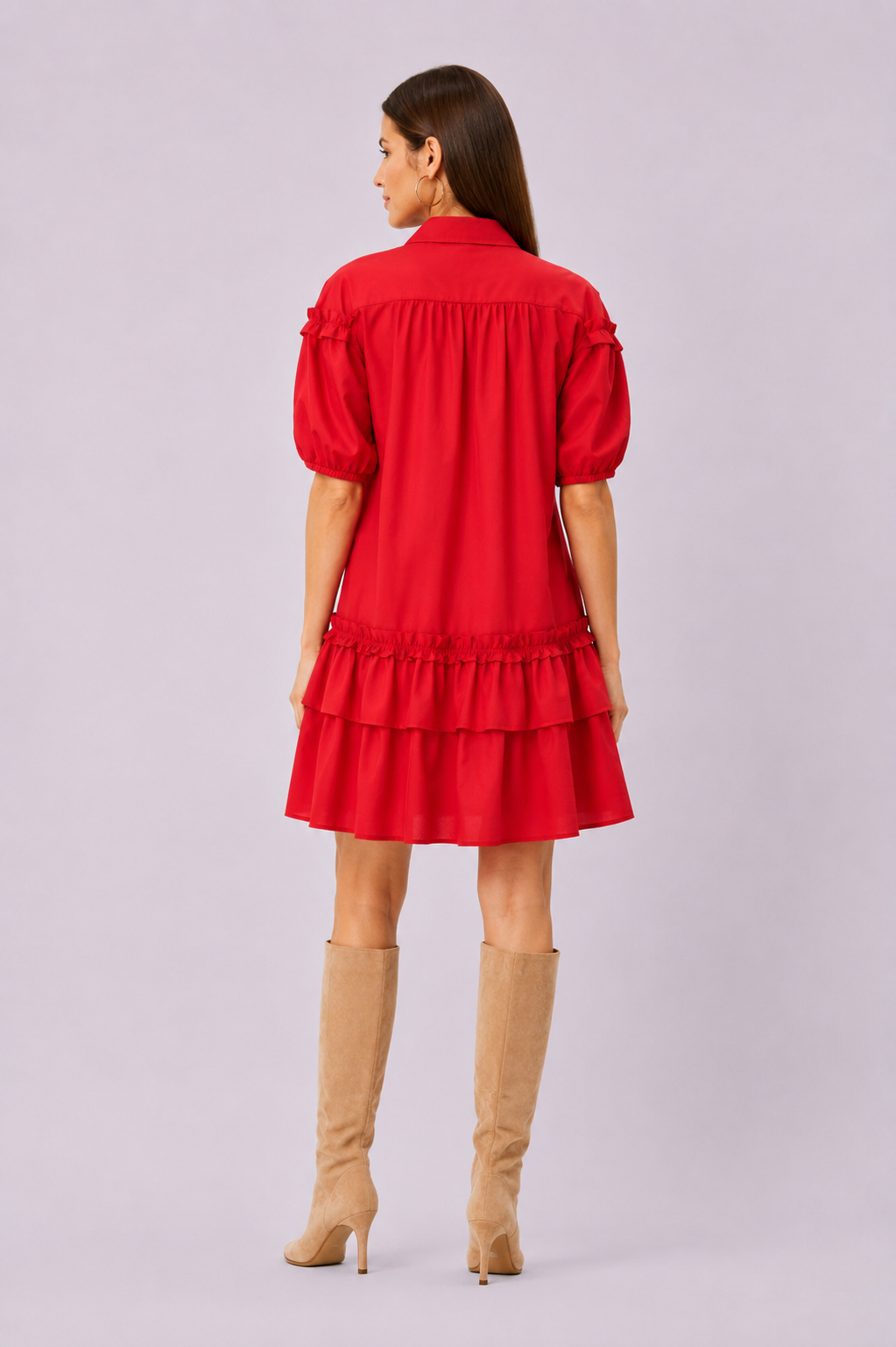 Ruffle Frill Trim Cotton Poplin Shift Dress