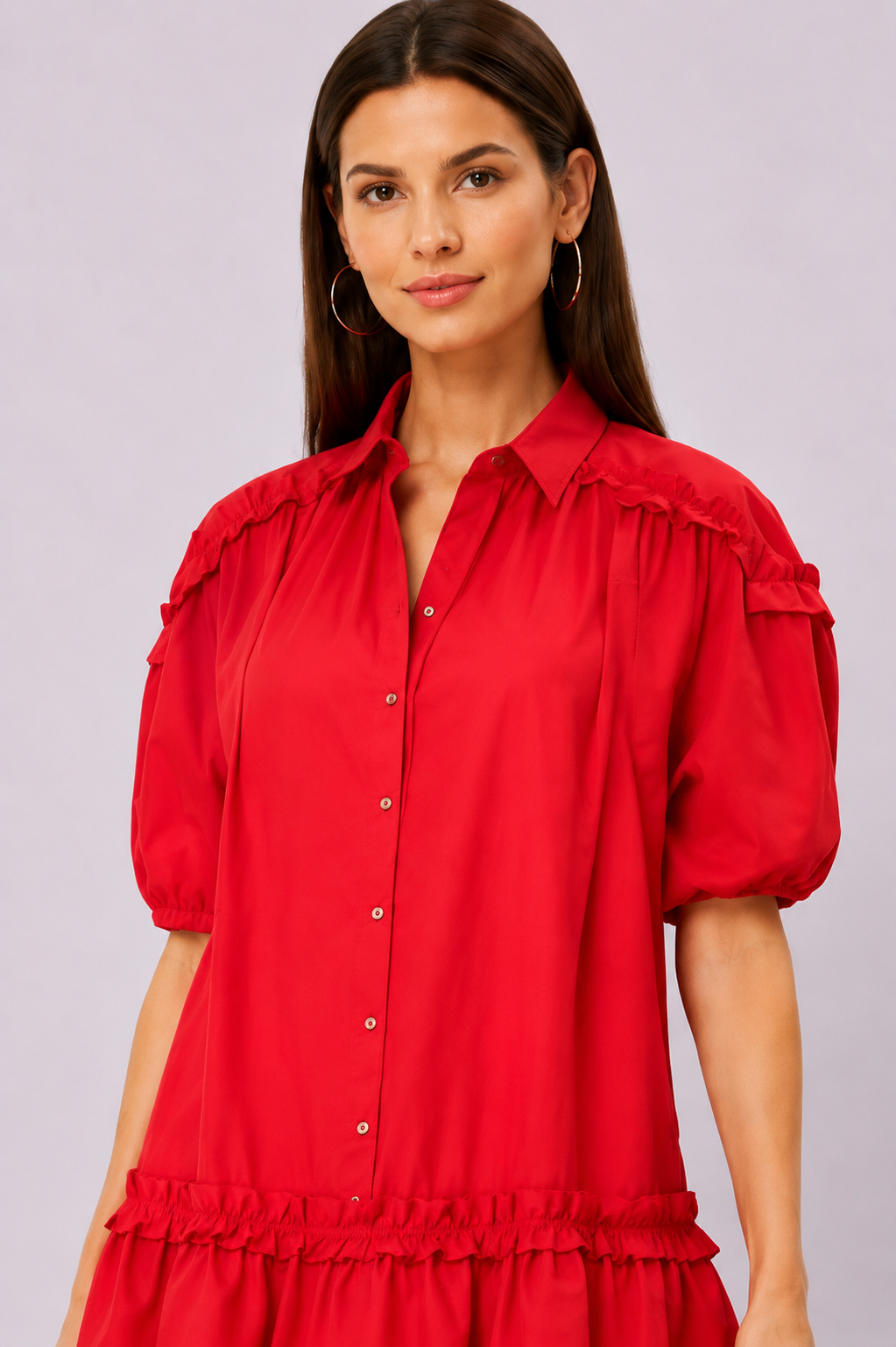 Ruffle Frill Trim Cotton Poplin Shift Dress