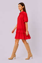 Ruffle Frill Trim Cotton Poplin Shift Dress