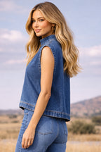 Blusa de mezclilla de algodón para mujer