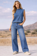 Blusa de mezclilla de algodón para mujer