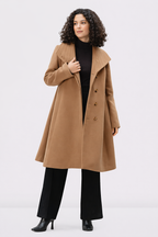 Envelope Collar Melton-Look Sash-Tie Coat | Trapunto-Collar Tan Winter Coat
