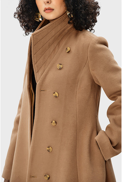 Envelope Collar Melton-Look Sash-Tie Coat | Trapunto-Collar Tan Winter Coat