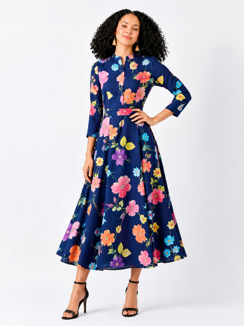 Floral Print Fit & Flare Maxi Dress