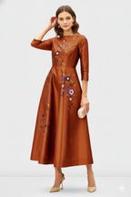 Floral Embroidery Dupioni A-Line Dress