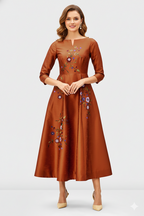 Floral Embroidery Dupioni A-Line Dress
