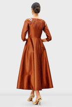 Floral Embroidery Dupioni A-Line Dress