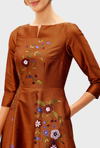 Floral Embroidery Dupioni A-Line Dress