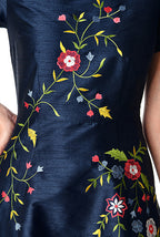 Floral Embroidery Dupioni Maxi Dress
