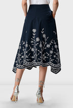 Floral Scallop High-Low Cotton Poplin Skirt
