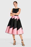 Colorblock Poly Dupioni Fit-and-Flare Dress | Sleeveless Wedding Guest Midi Dress