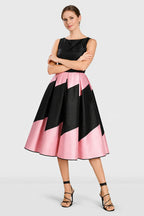 Colorblock Poly Dupioni Fit-and-Flare Dress | Sleeveless Wedding Guest Midi Dress