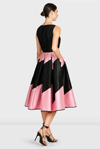 Colorblock Poly Dupioni Fit-and-Flare Dress | Sleeveless Wedding Guest Midi Dress