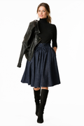 Lace-Up Front Cotton Denim Skirt