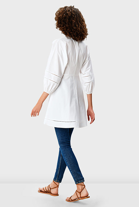 Lattice Trim Cotton Poplin Empire Tunic