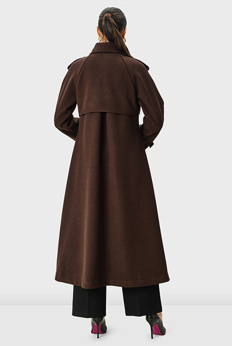 Melton-Look Wool Blend Trench Coat