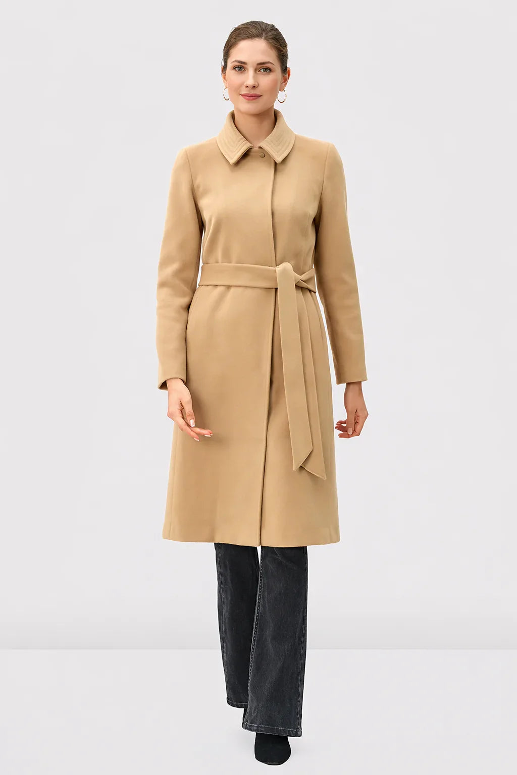 Melton-Look Car Coat | Straight-Cut Khaki Belted Outerwear