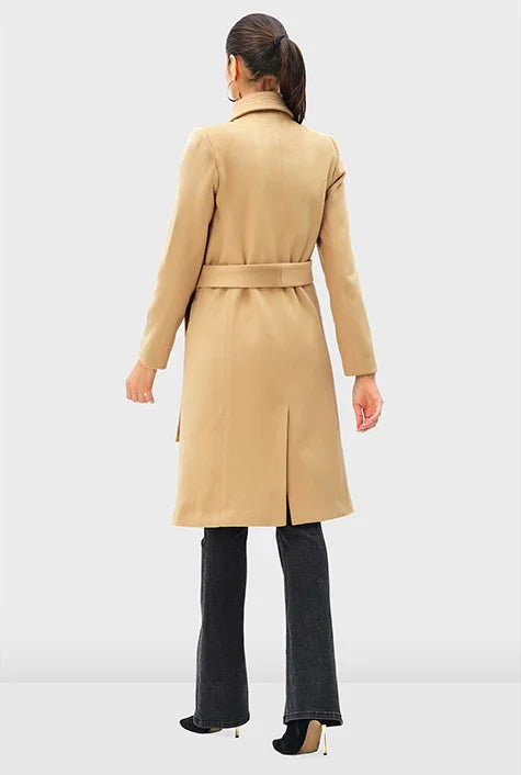 Melton-Look Car Coat | Straight-Cut Khaki Belted Outerwear