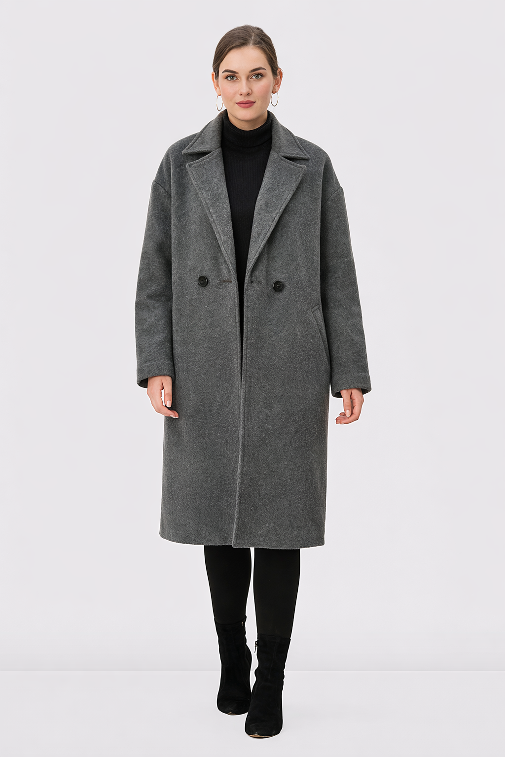 Melton-Look Long-Line Wool Blend Coat