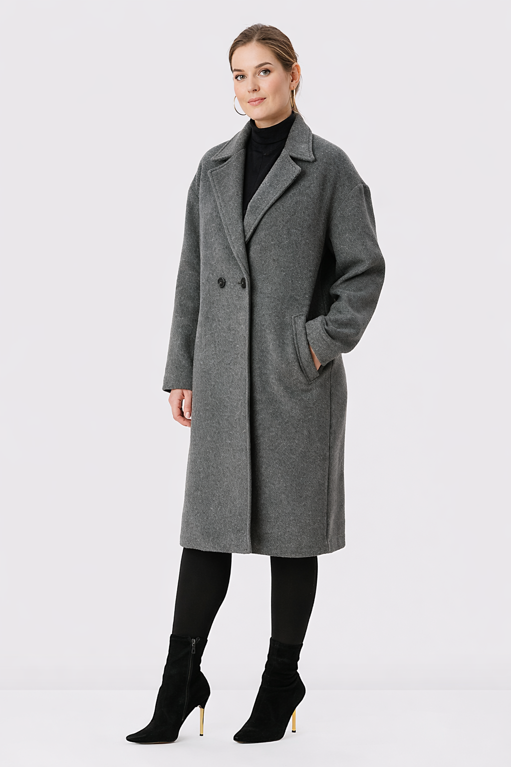 Melton-Look Long-Line Wool Blend Coat