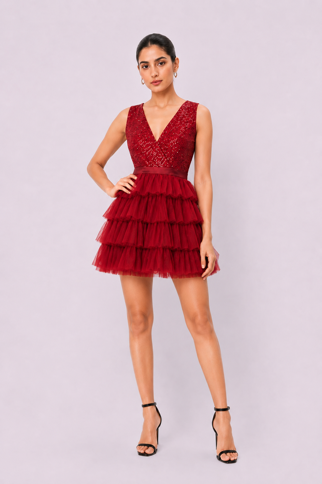 Sequin Mesh Ruffle Tier Dress