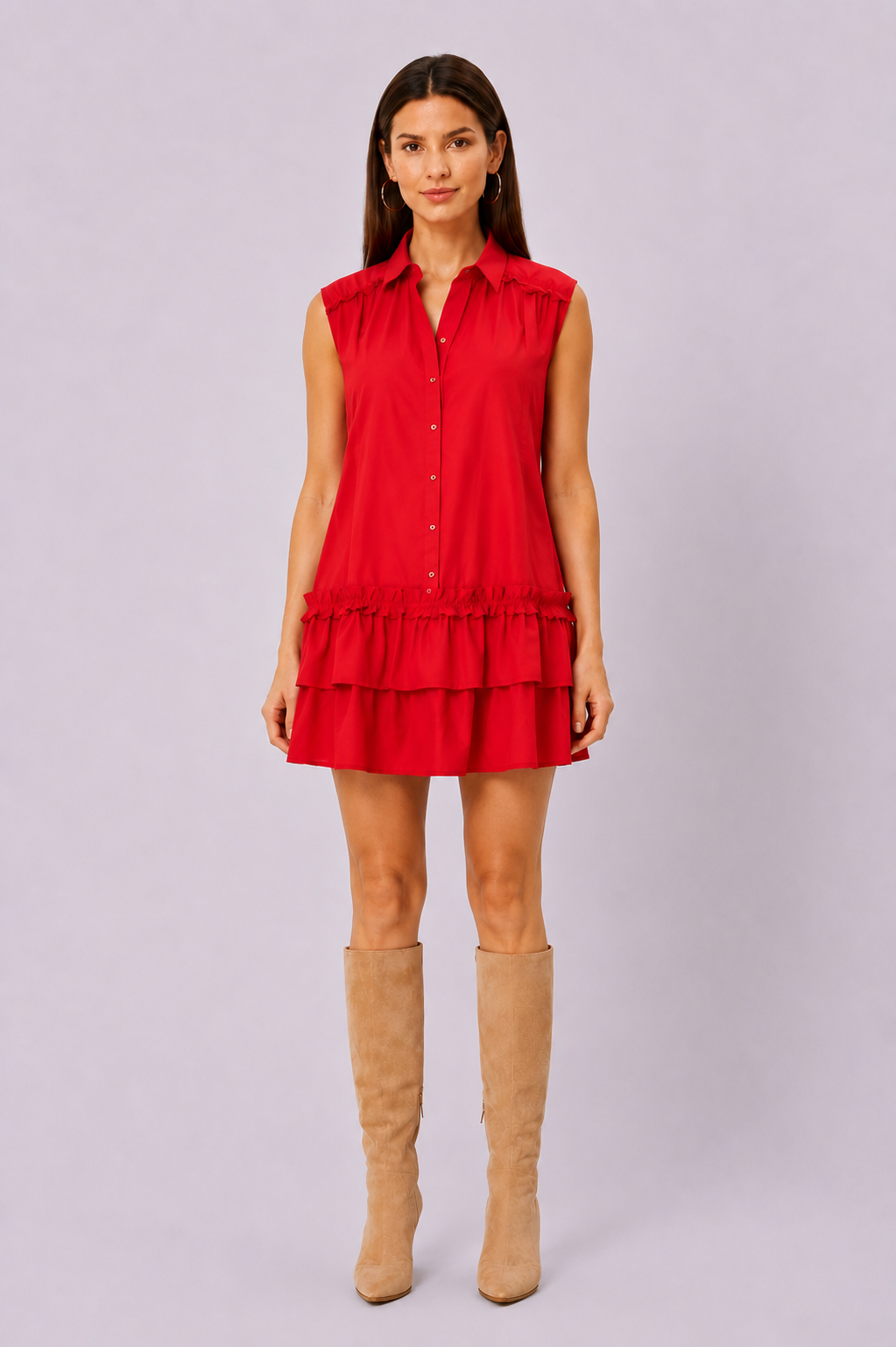 Ruffle Frill Trim Cotton Poplin Shift Dress