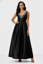 Pearl Bead Embroidery Dupioni Maxi Dress