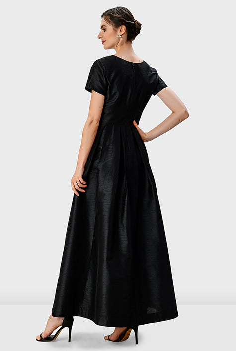 Pearl Bead Embroidery Dupioni Maxi Dress
