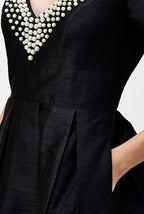 Pearl Bead Embroidery Dupioni Maxi Dress