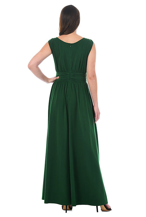 Pleated Cotton Jersey Knit Maxi Dress