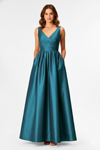 Pleated Surplice Dupioni Maxi Dress
