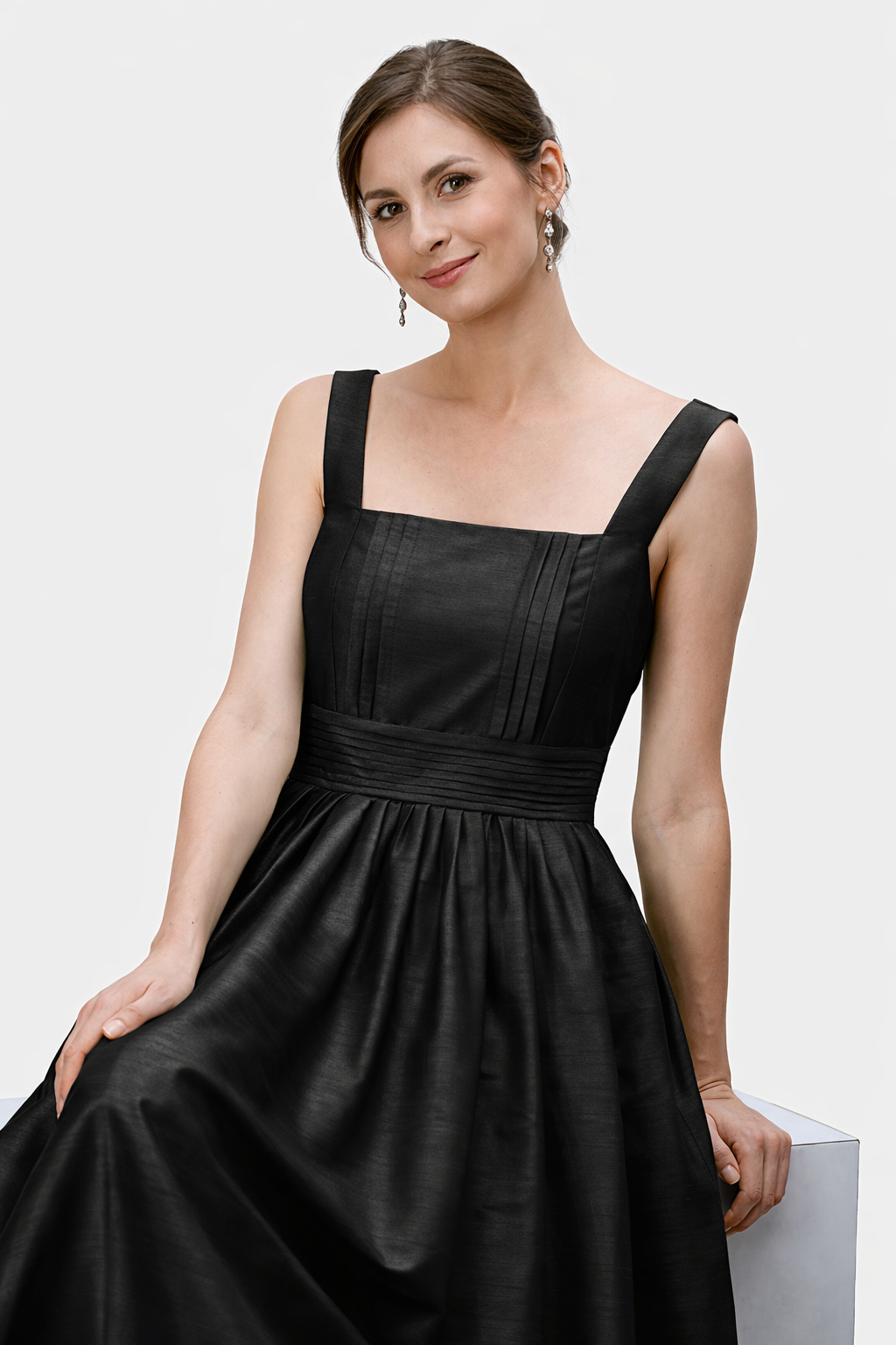 Pleated Waist Dupioni Midi Dress