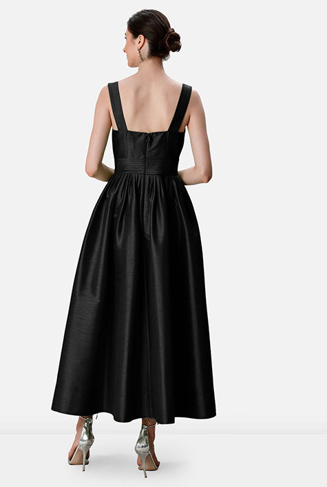 Pleated Waist Dupioni Midi Dress