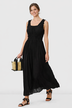 Rayon Crinkle Smocked Waist Midi Dress