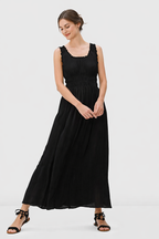 Rayon Crinkle Smocked Waist Midi Dress