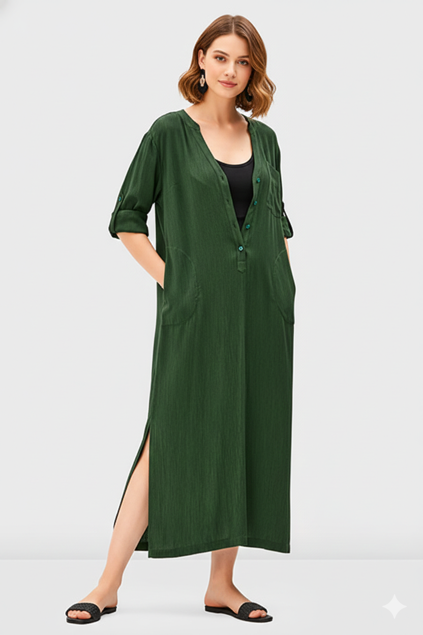 Rayon Crinkle Vented Shift Dress