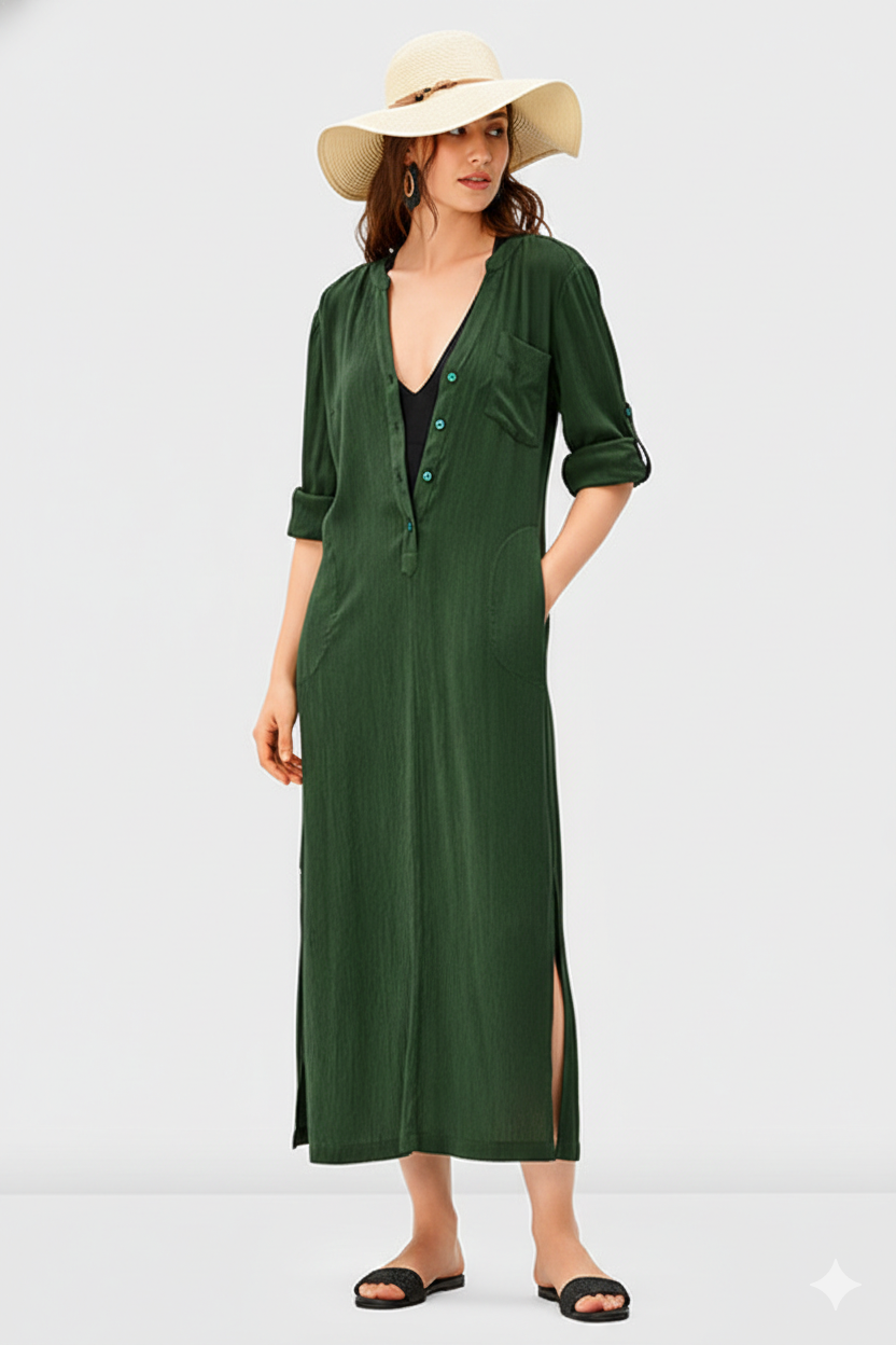 Rayon Crinkle Vented Shift Dress