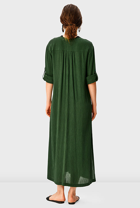 Rayon Crinkle Vented Shift Dress