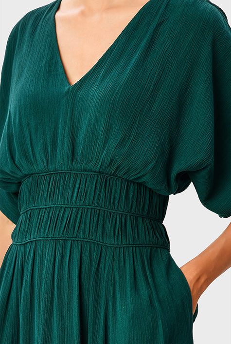 Rayon Crinkle Smocked Waist Dress