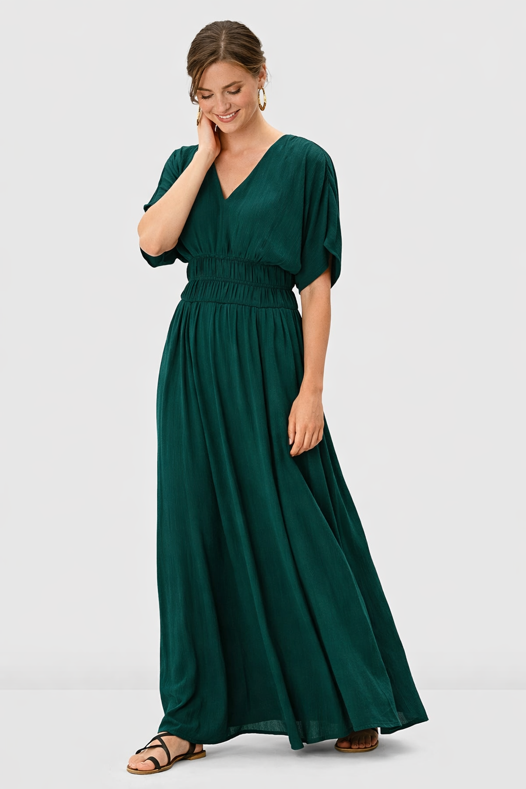 Rayon Crinkle Smocked Waist Dress