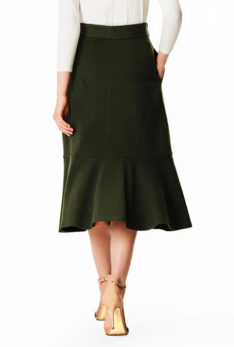 Ruffle Flounce Cotton Knit Skirt | High-Waist Midi Wrap Style