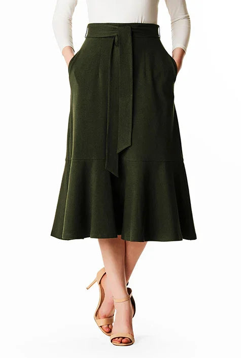 Ruffle Flounce Cotton Knit Skirt | High-Waist Midi Wrap Style