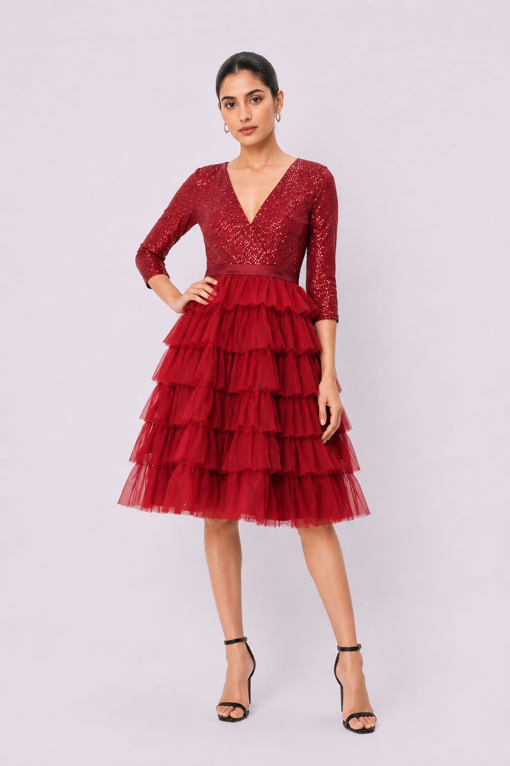 Sequin Mesh Ruffle Tier Dress