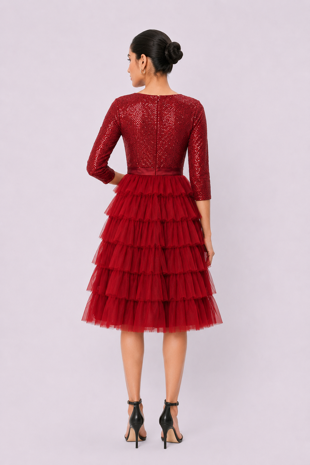 Sequin Mesh Ruffle Tier Dress