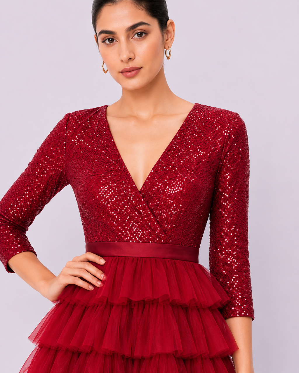Sequin Mesh Ruffle Tier Dress
