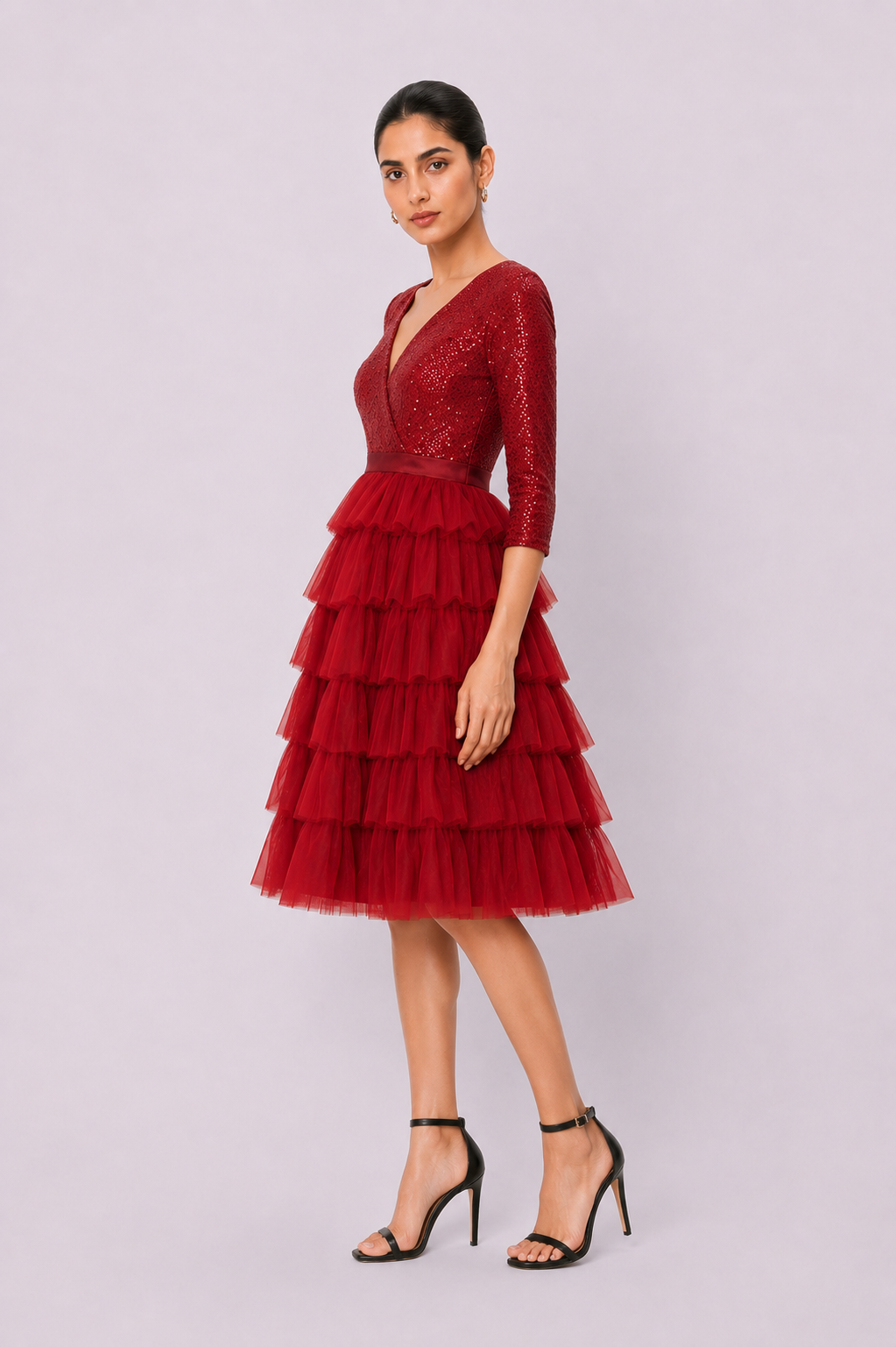 Sequin Mesh Ruffle Tier Dress