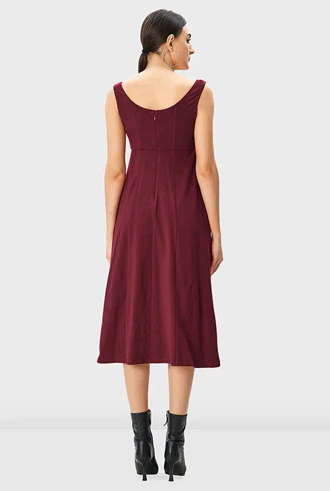 Sleeveless scoop-neck midi dress in seamed cotton jersey from nams-ropa, featuring an empire waist and simple design.