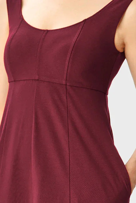 Sleeveless scoop-neck midi dress made of seamed cotton jersey by Nams-Ropa, showcasing its simple, comfortable design.